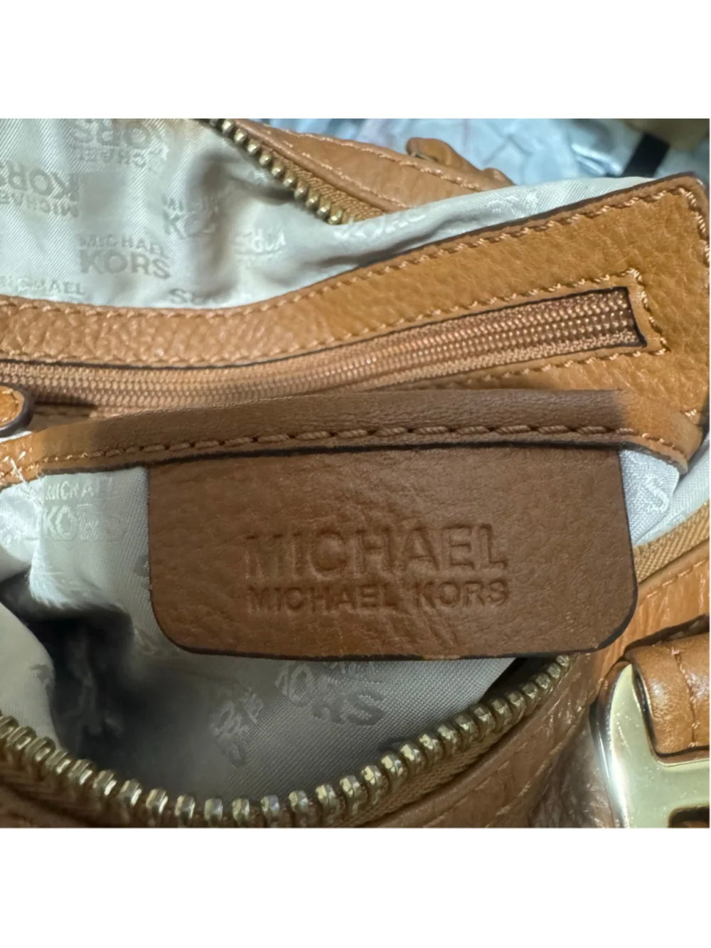 Michael Kors Brown Pebbled Leather Satchel Crossbody Bag Gold Hardware